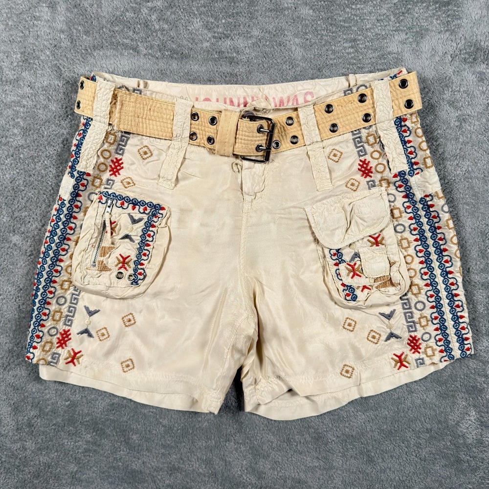 Johnny Was Emery Cargo Short Womens Size 8 Sand Embroidered Belt P80819-2 Cupra